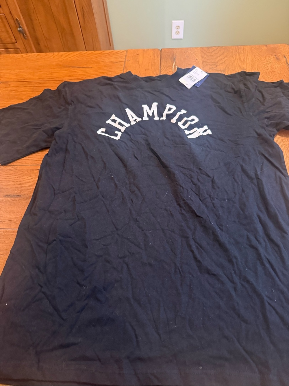 Champion Black Tee with White Arched Logo